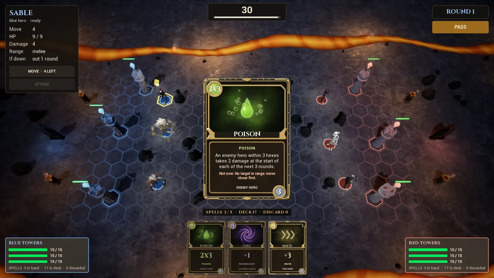 A spell card shown big in the middle of the board